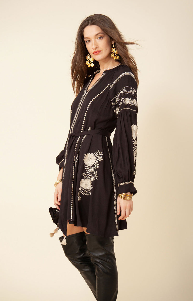 Mila Embroidered Dress, color_black