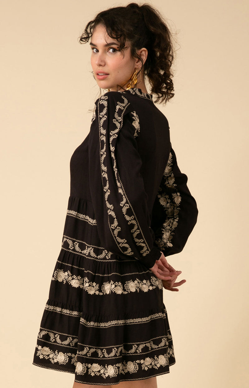 Luna Embroidered Dress, color_black
