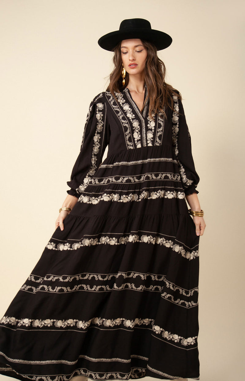 Luna Embroidered Maxi Dress, color_black