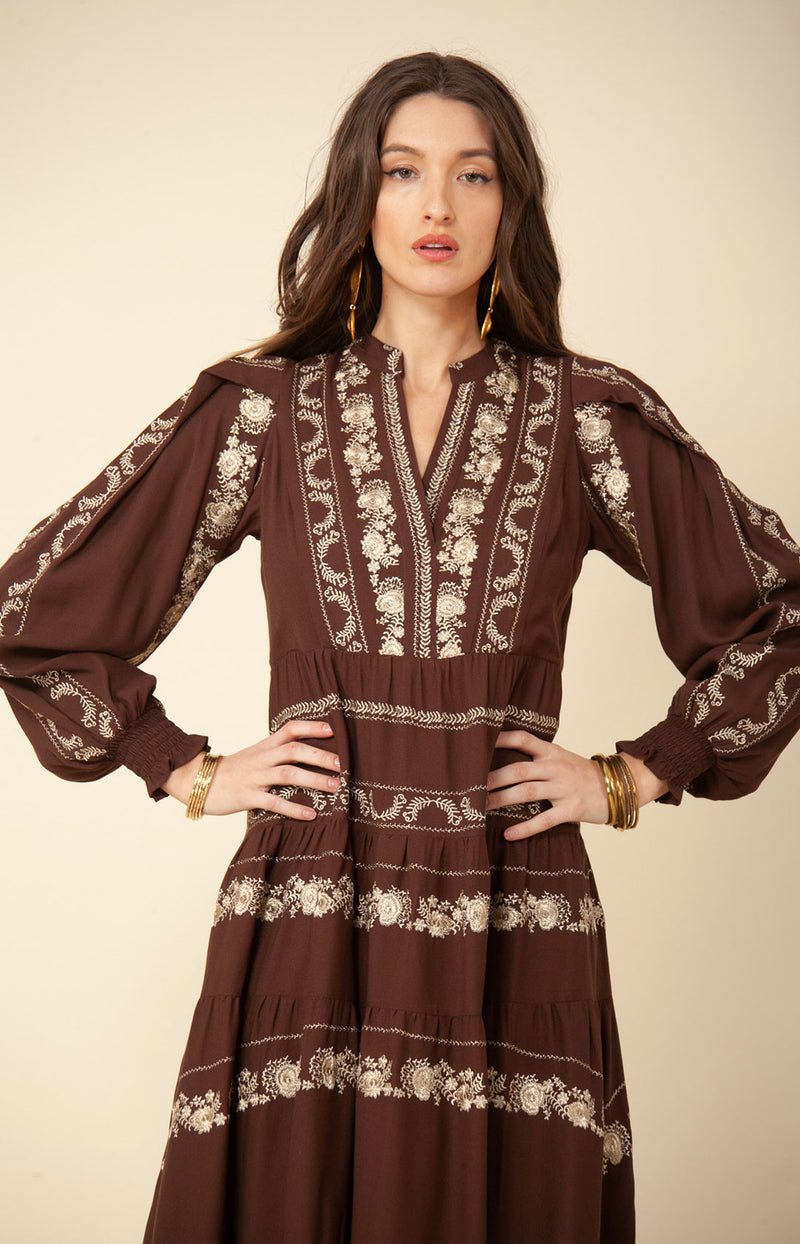 Luna Embroidered Maxi Dress, color_brown