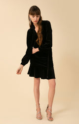 Manon Shirred Velvet Dress, color_black