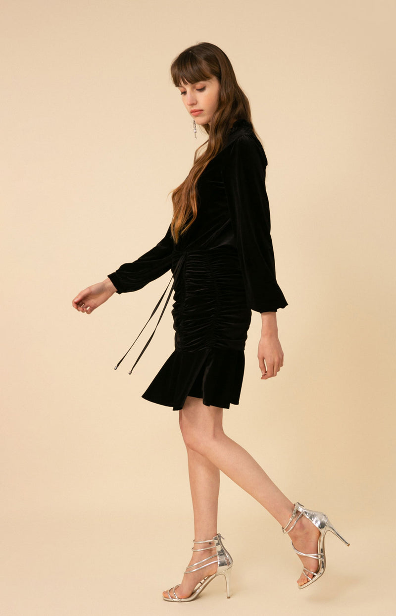 Manon Shirred Velvet Dress, color_black