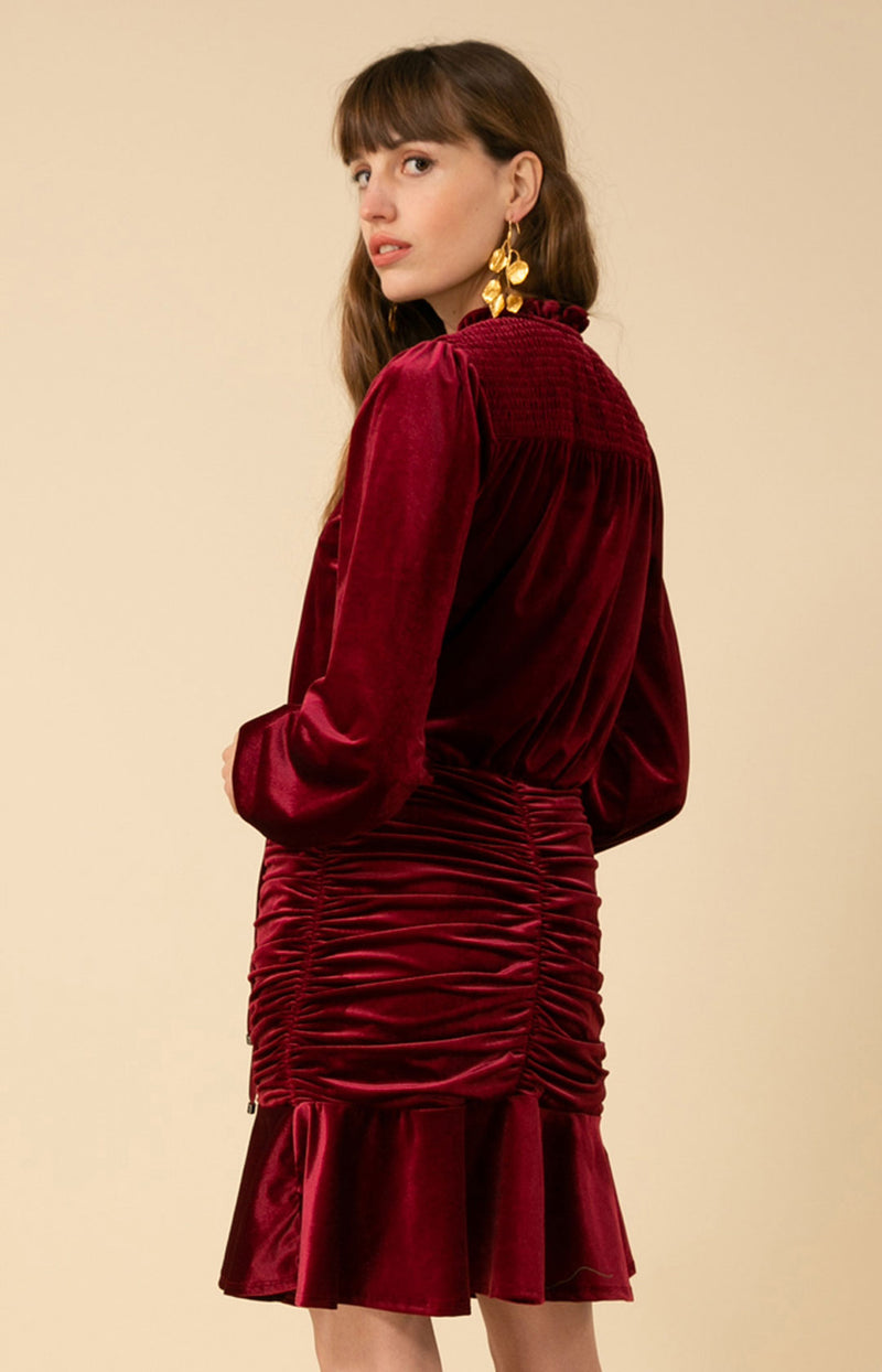 Manon Shirred Velvet Dress, color_burgundy