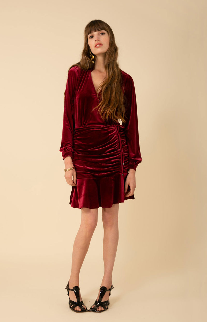 Manon Shirred Velvet Dress, color_burgundy