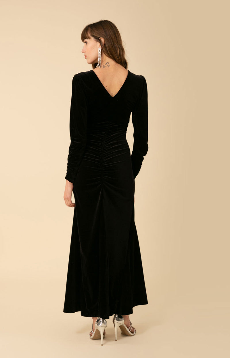 Lya Shirred Velvet Maxi Dress, color_black