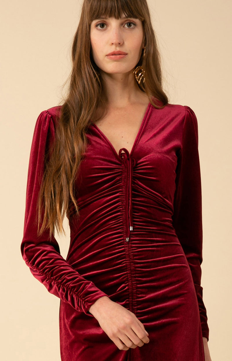 Lya Shirred Velvet Maxi Dress, color_burgundy