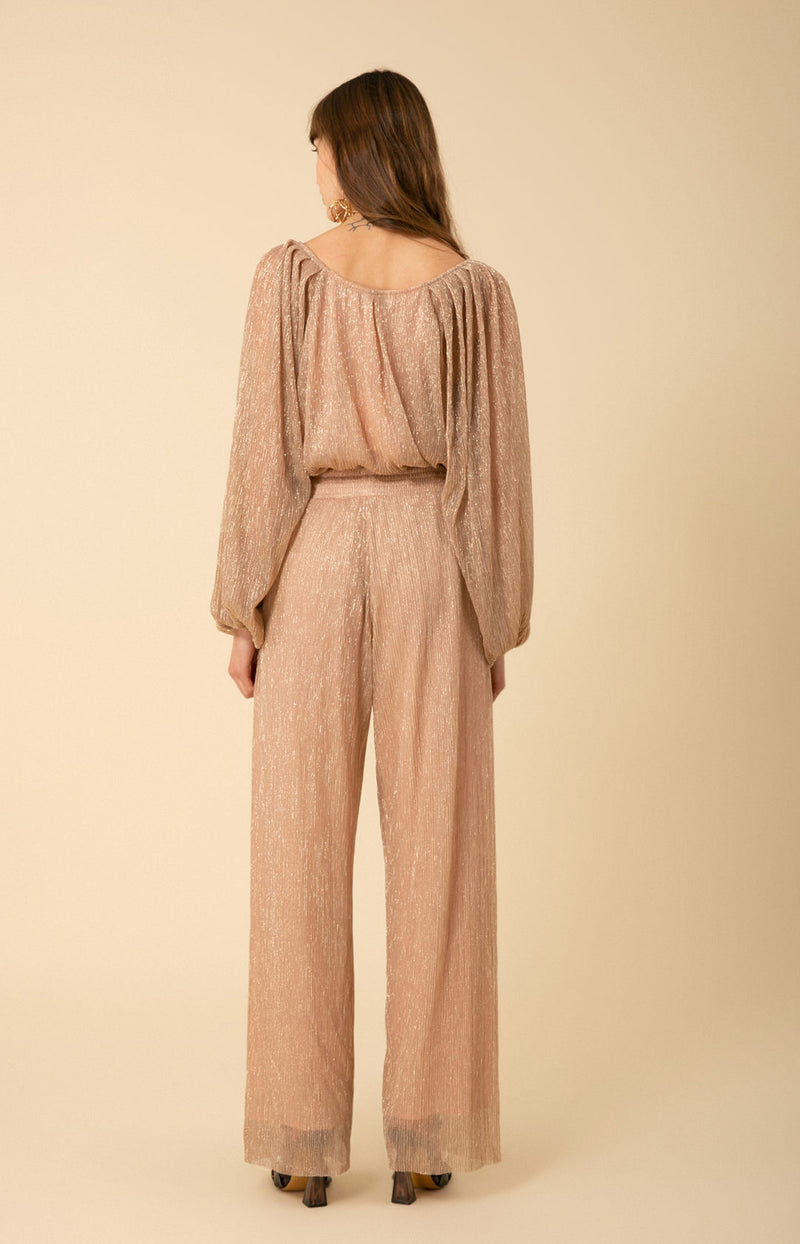 Clemence Lurex Crinkle Mesh Pant, color_champagne