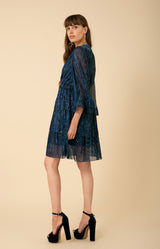 Gabrielle Tiered Lurex Crinkle Mesh Dress, color_blue