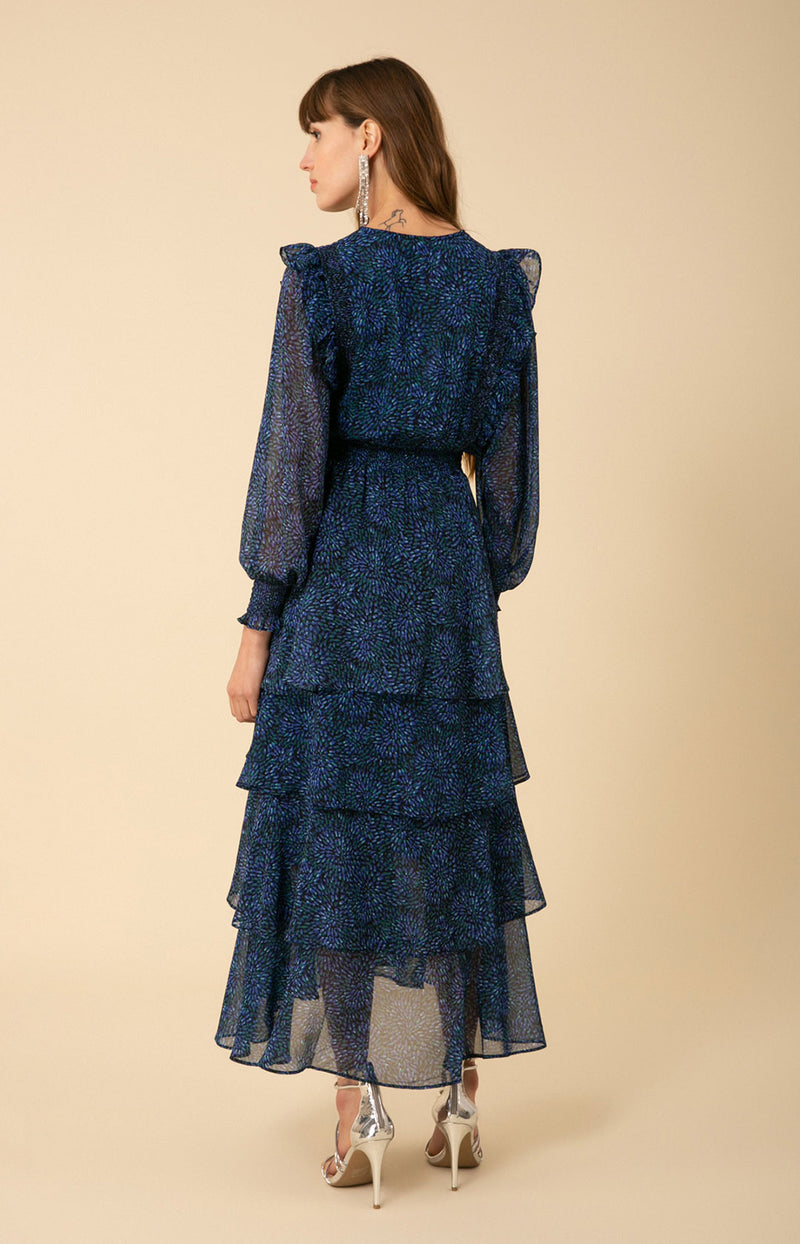 Alma Tiered Chiffon Dress, color_blue