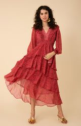 Alma Tiered Chiffon Dress, color_raspberry
