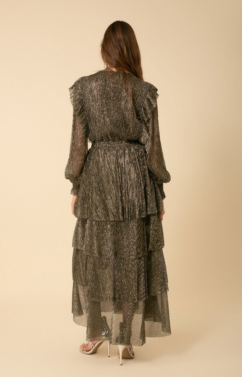 Lyna Lurex Crinkle Chiffon Dress, color_black