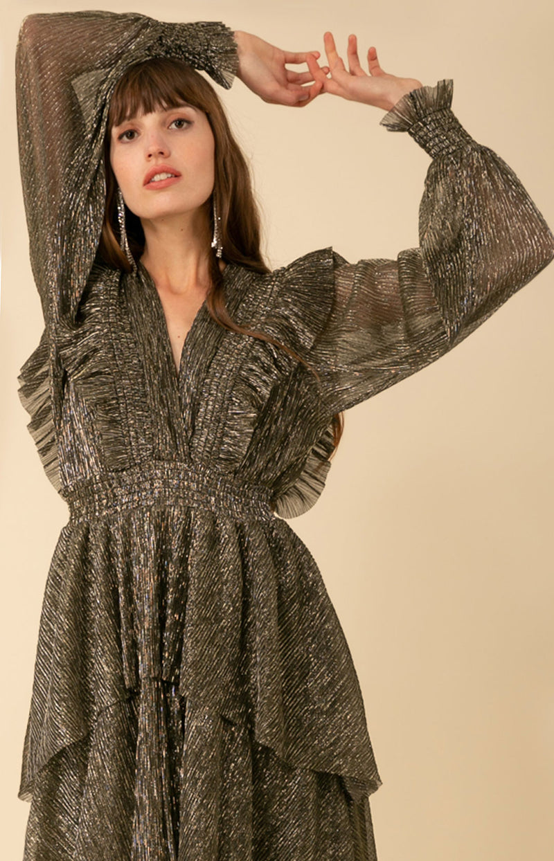 Lyna Lurex Crinkle Chiffon Dress Black / S Lyna Lurex Crinkle Chiffon Dress Black / S