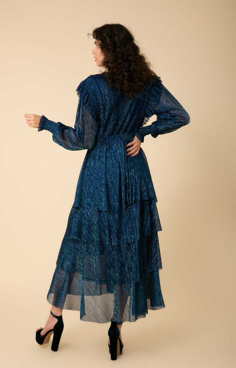 Lyna Lurex Crinkle Chiffon Dress, color_blue
