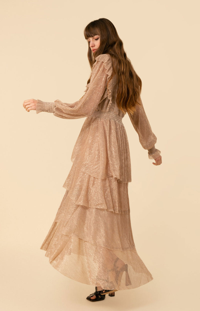 Lyna Lurex Crinkle Chiffon Dress Chamoise / L Lyna Lurex Crinkle Chiffon Dress Chamoise / L