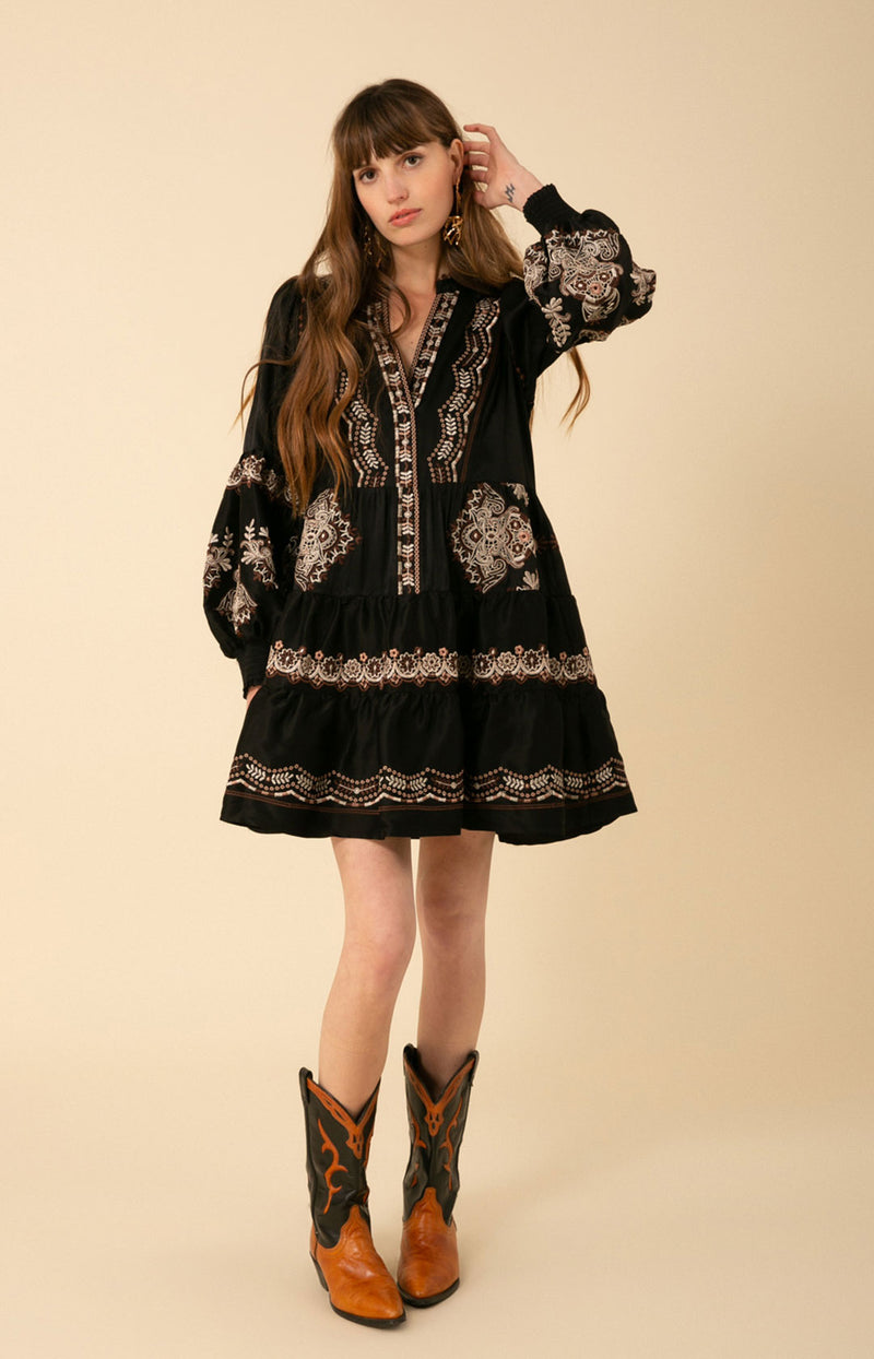 Lily Embroidered Dress, color_black