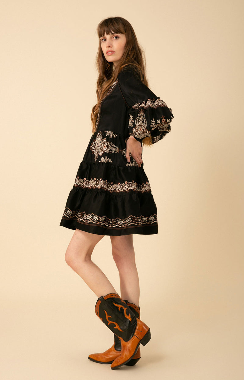 Lily Embroidered Dress, color_black
