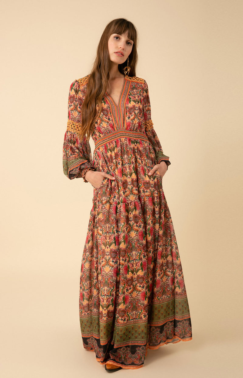 Albane Lurex Jacquard Chiffon Maxi Dress, color_peach
