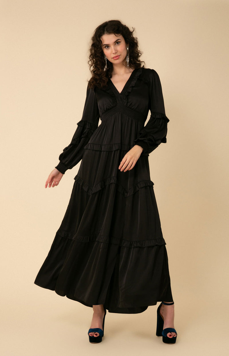 Mathilde Solid Tiered Maxi Dress - Black / XS Mathilde Solid Tiered Maxi Dress - Black / XS