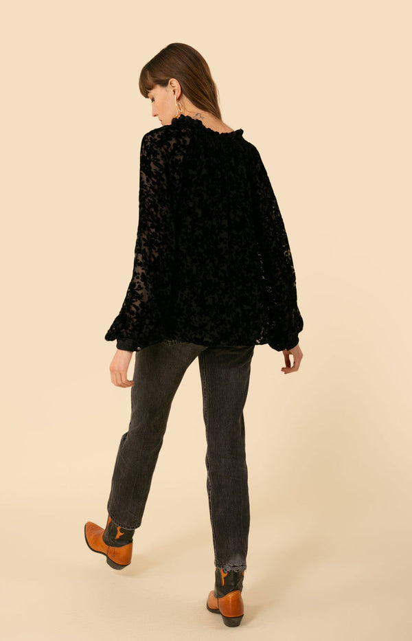 Alicia Solid Velvet Burnout Top, color_black