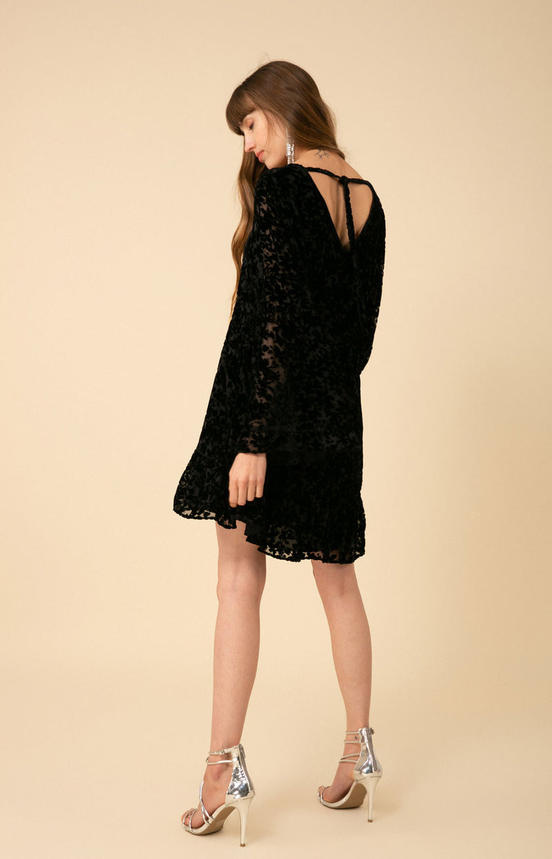 Salome Solid Velvet Burnout Dress, color_black