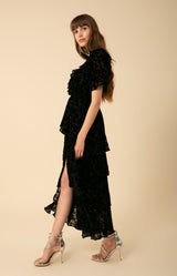 Valentine Solid Velvet Burnout Tiered Dress, color_black