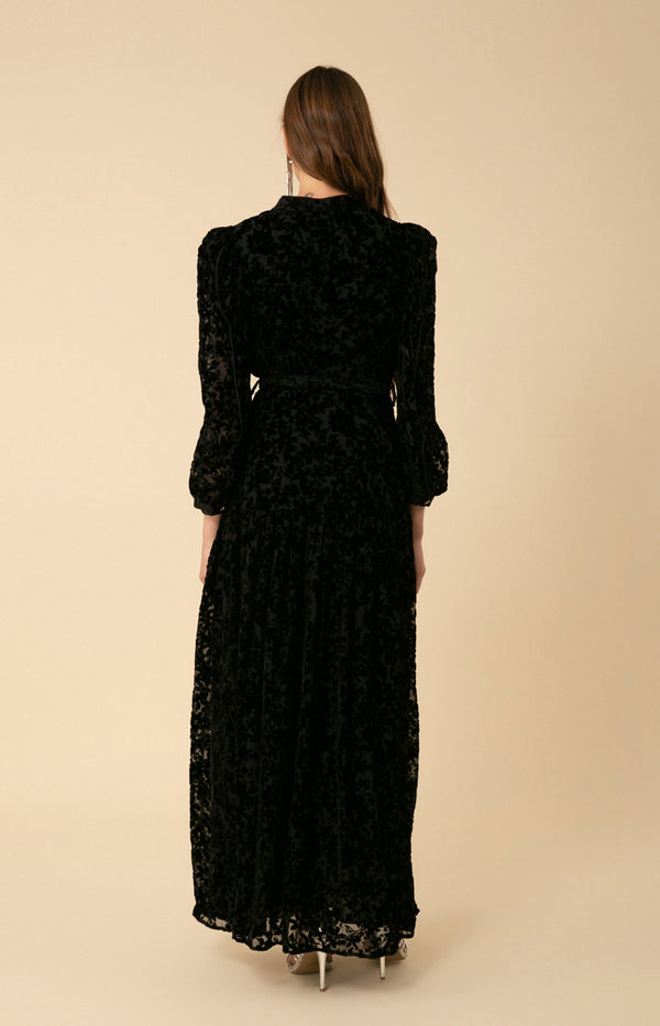 Heloise Solid Velvet Burnout Maxi Dress, color_black