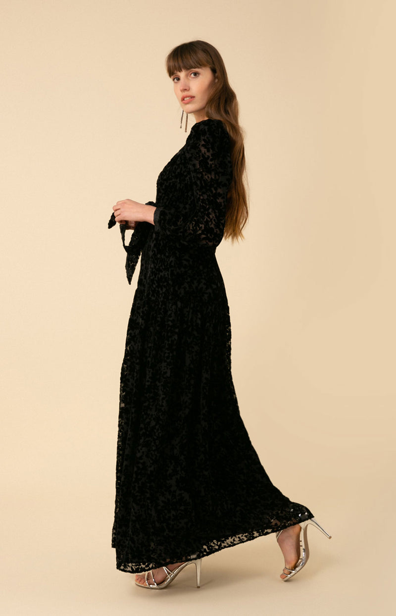 Heloise Solid Velvet Burnout Maxi Dress, color_black