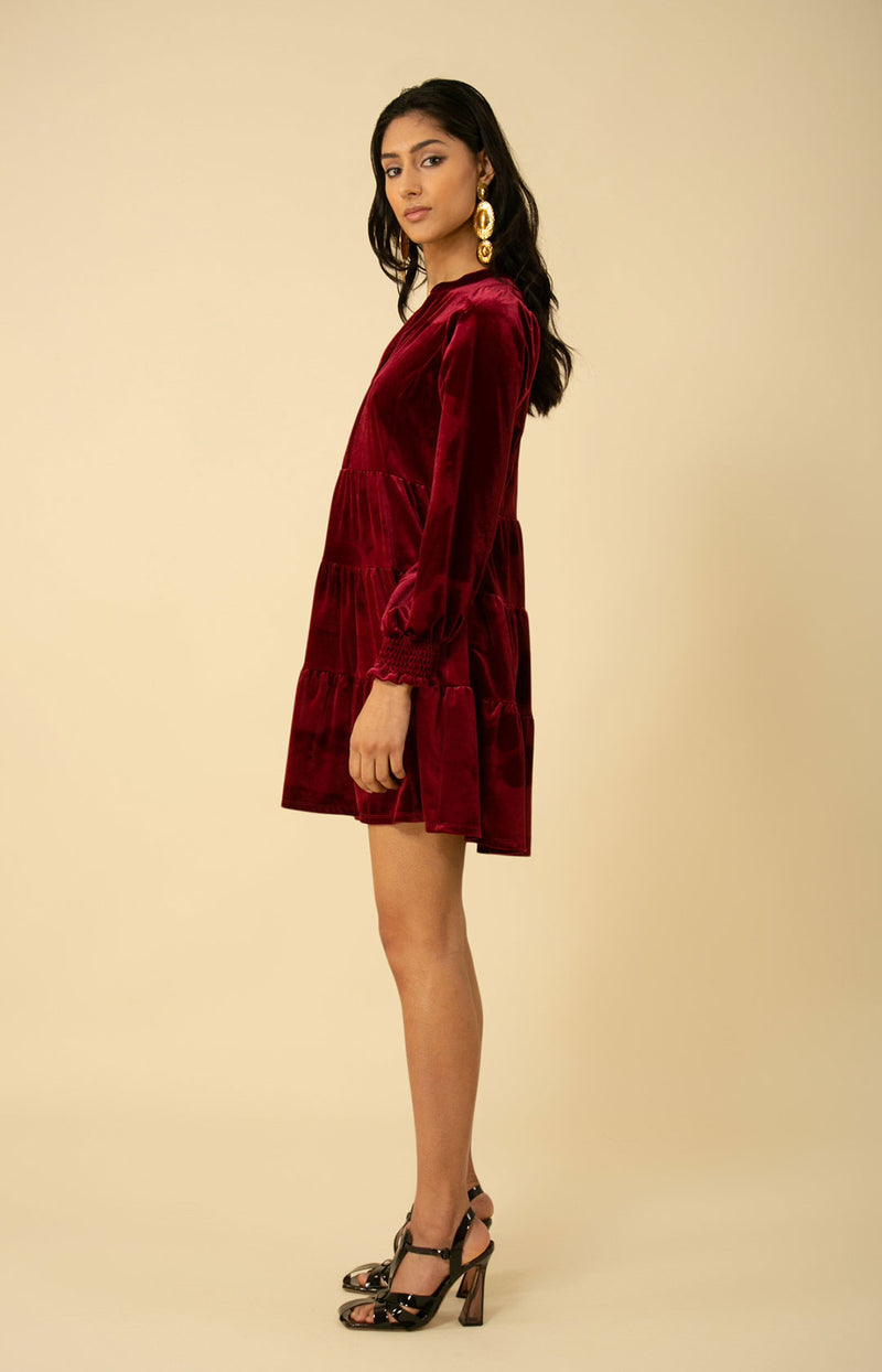Elizabeth Velvet Dress, color_wine