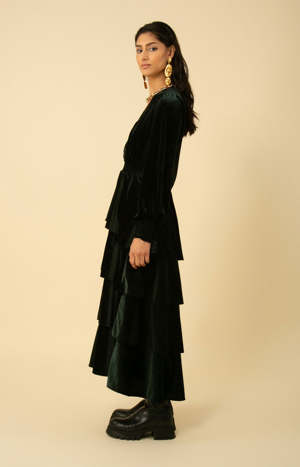 【I AM MARI】Older Cubic Bolero Velvet Long One Piece Eleanor Velvet Maxi Dress