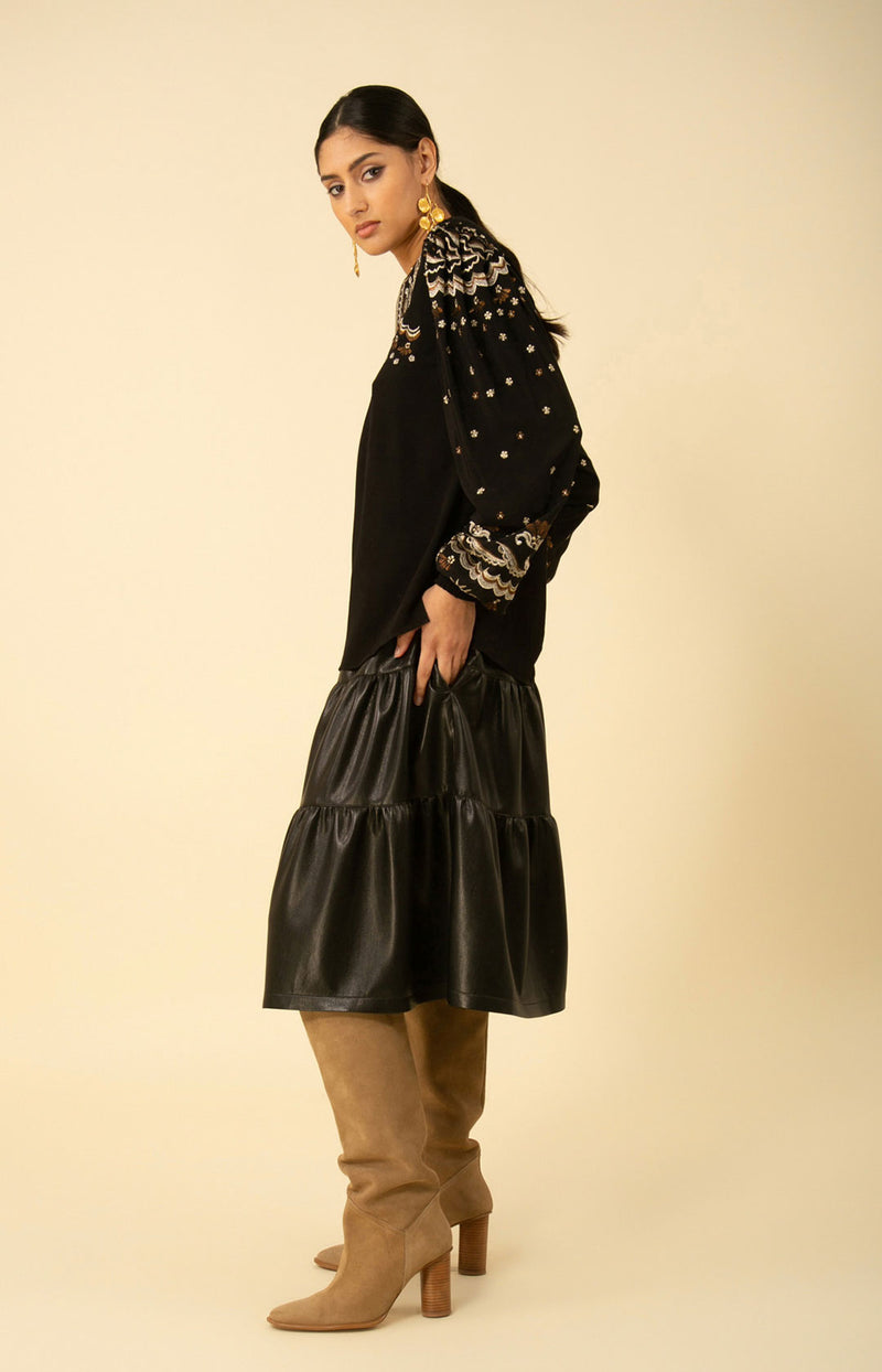 Avery Midi Length Skirt, color_black