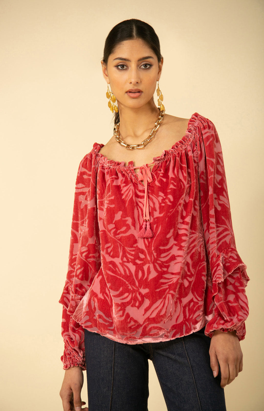 送料無料 日本 Violet Solid Velvet Burnout Top トップス