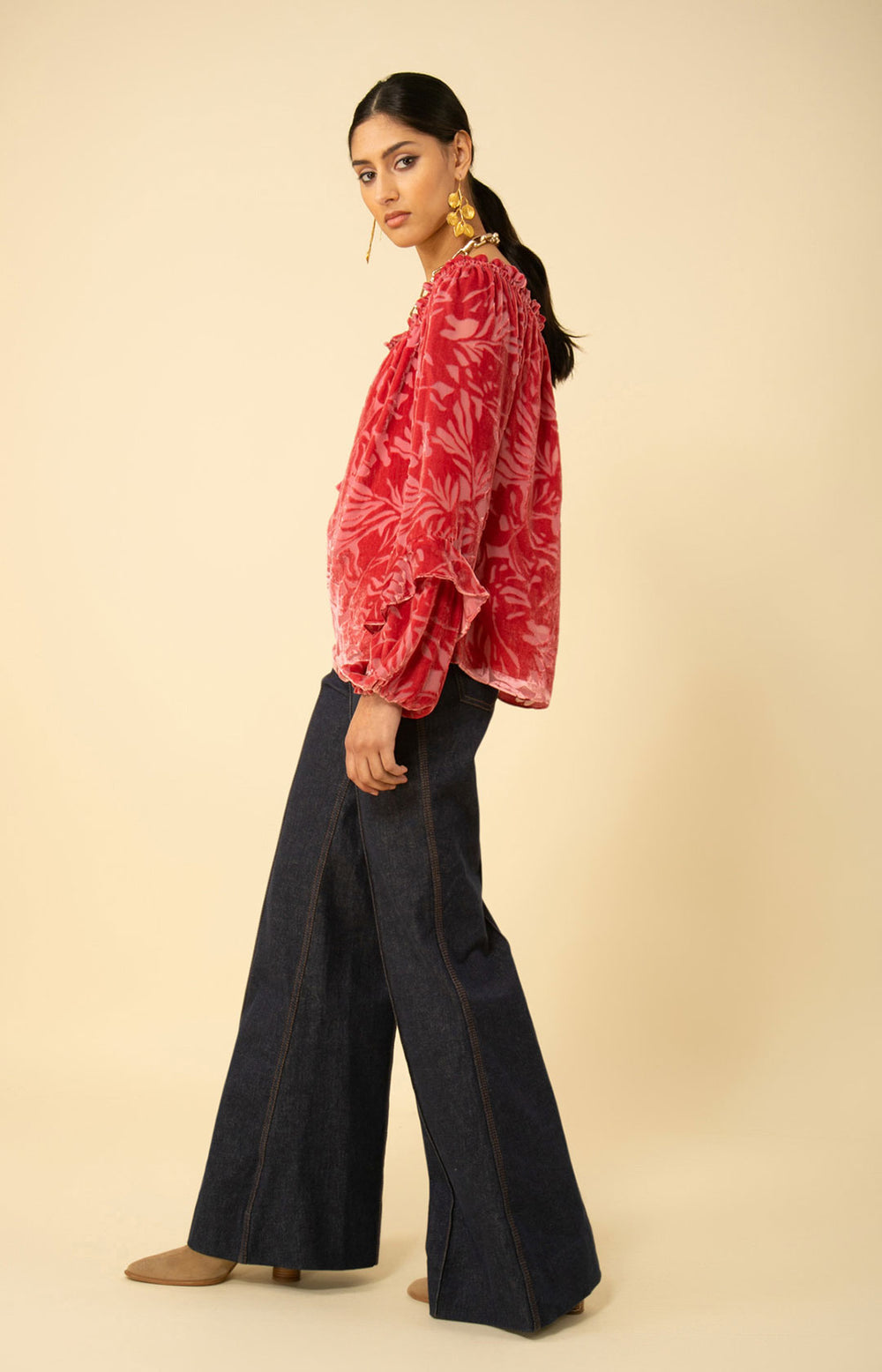 Violet Solid Velvet Burnout Top