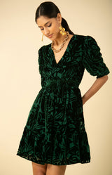 Willow Solid Velvet Burnout Dress, color_green