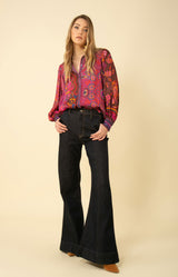 Lucy Twill Button Up Top, color_raspberry
