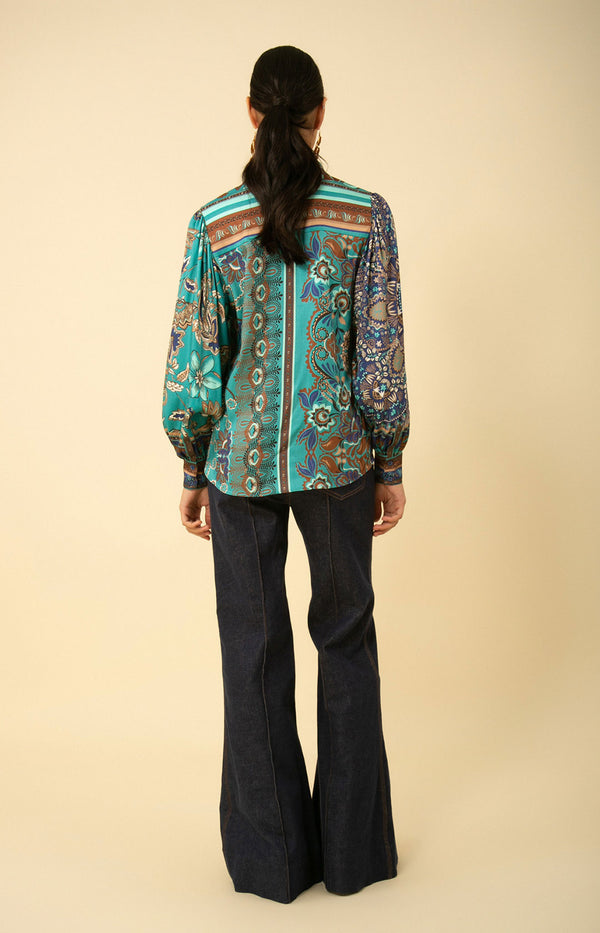 Lucy Twill Button Up Top, color_teal