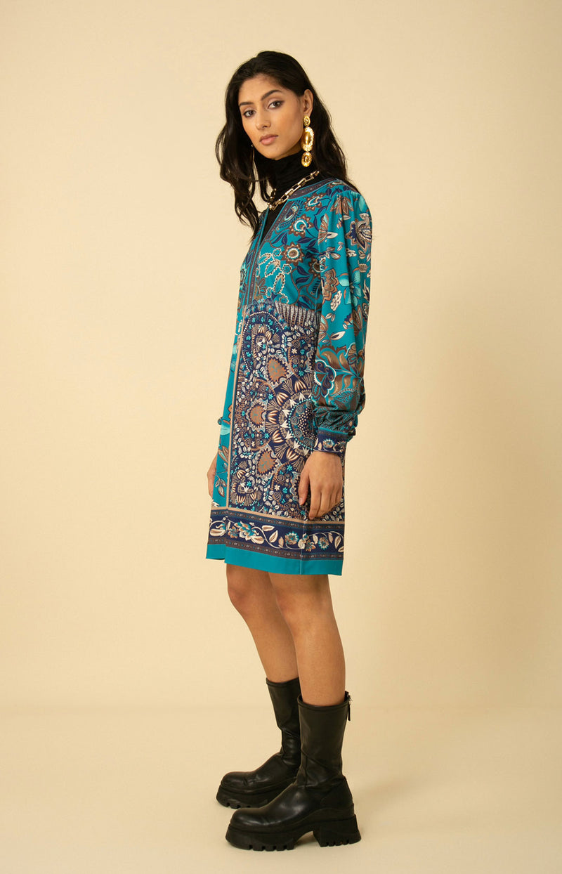 Paisley Jersey Dress, color_teal
