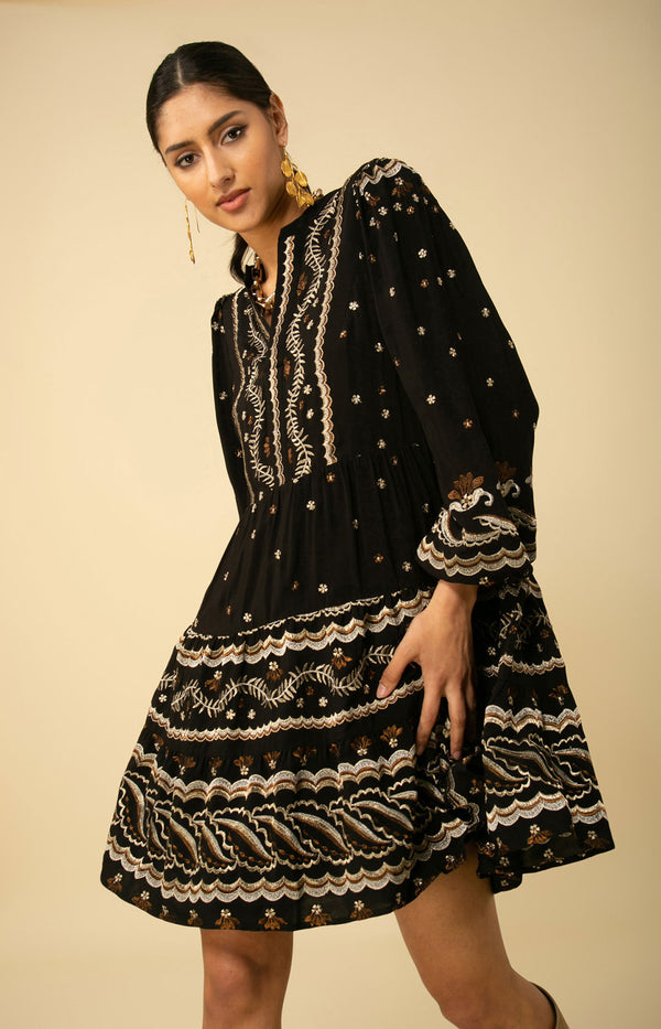 Audrey Embroidered Dress, color_black