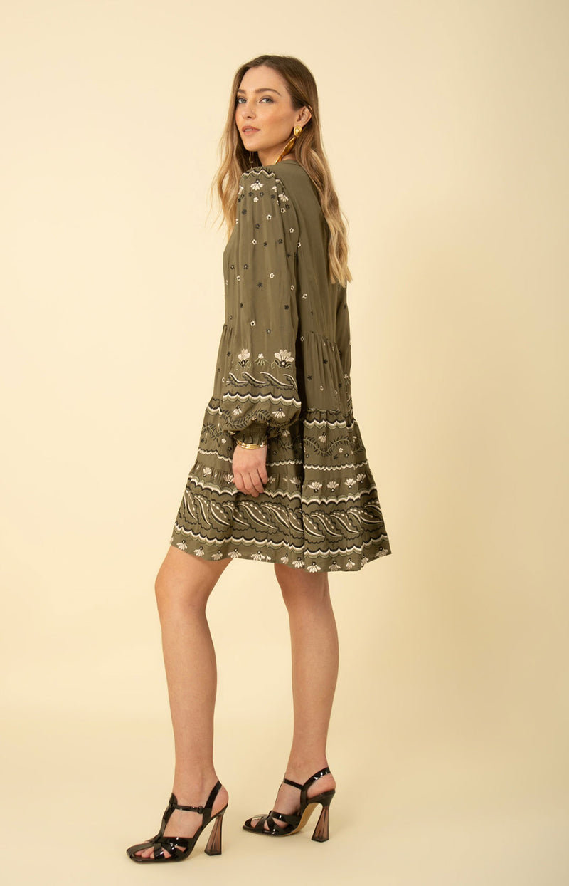 Audrey Embroidered Dress, color_olive
