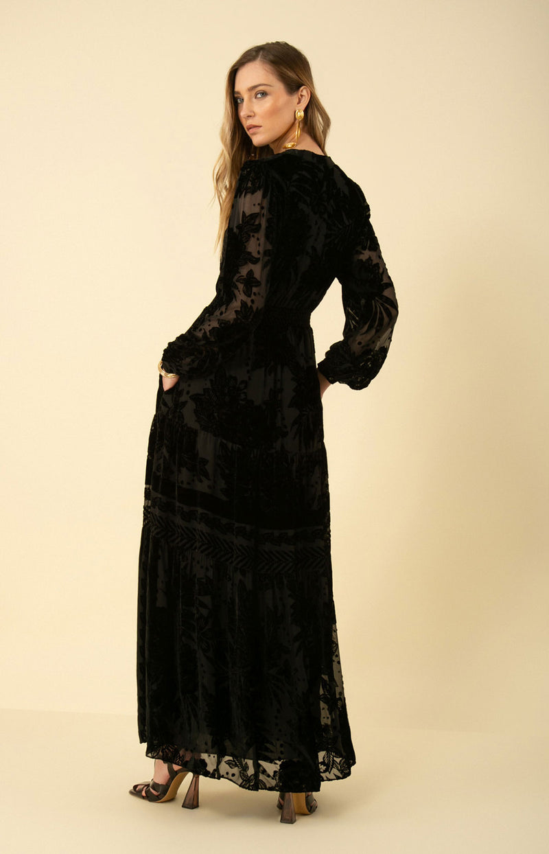 Brooklyn Solid Velvet Burnout Maxi Dress, color_black