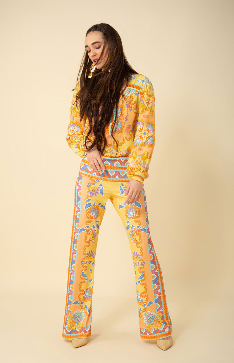 Madelyn Jersey Foldover Pants, color_yellow