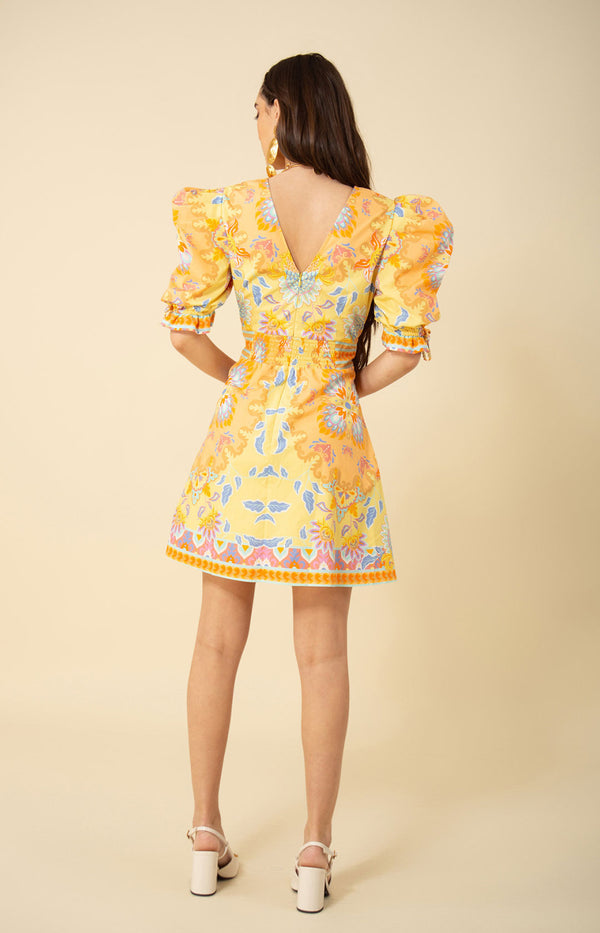 Skylar Poplin Puff Sleeve Dress, color_yellow