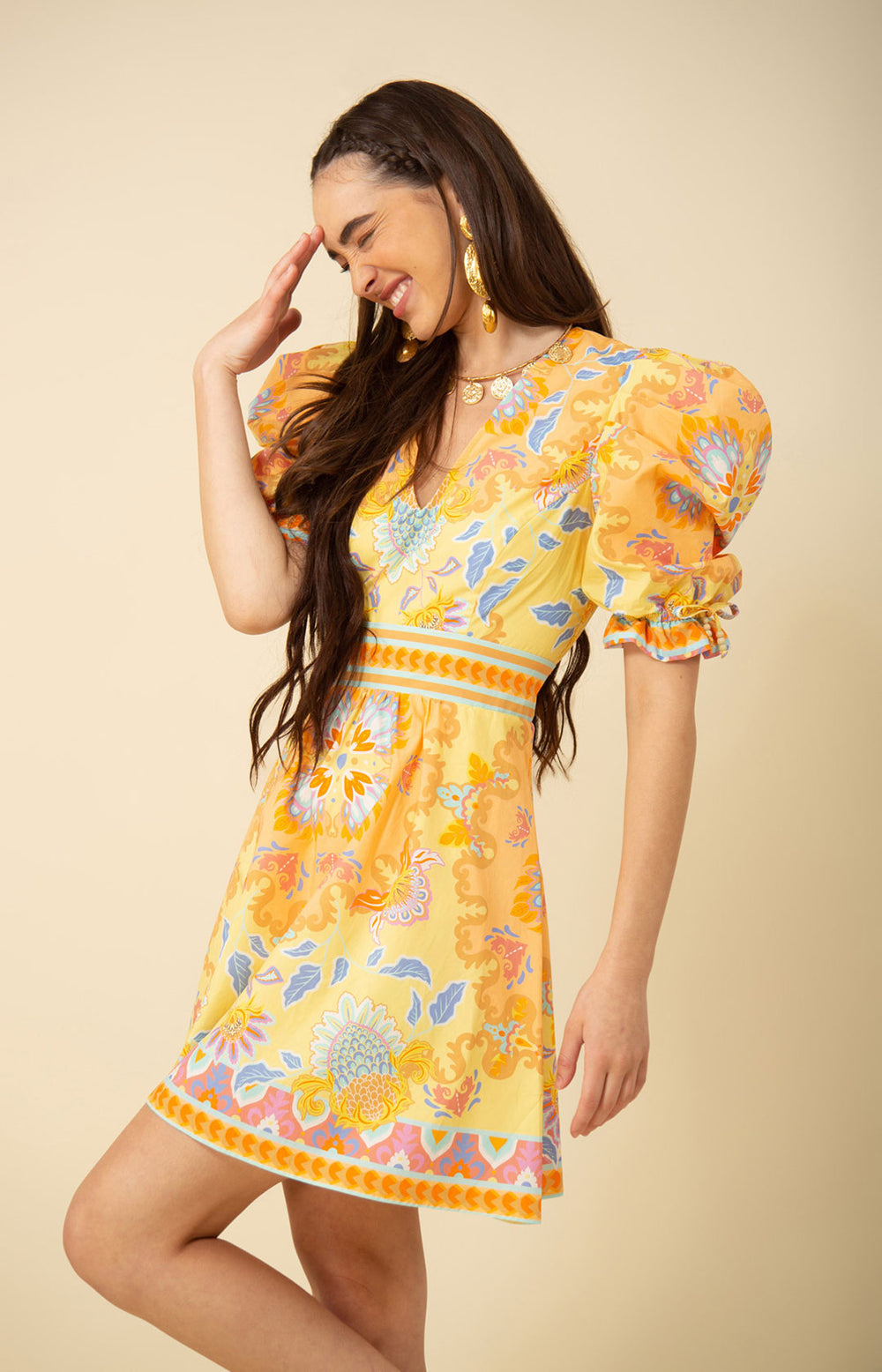 yellow puff sleeve dress Skylar Poplin Puff Sleeve Dress Pink / S