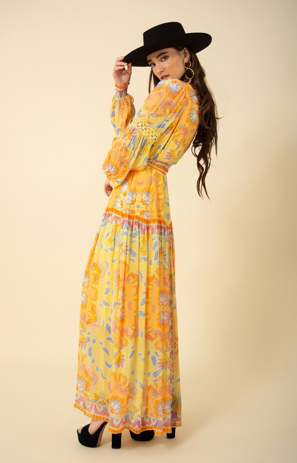 georgette maxi dress with sleeves Sophie Georgette Maxi Yellow / S