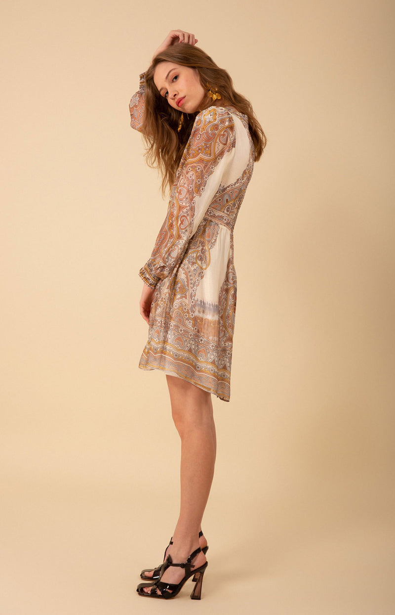 Allison Chiffon Dress, color_beige