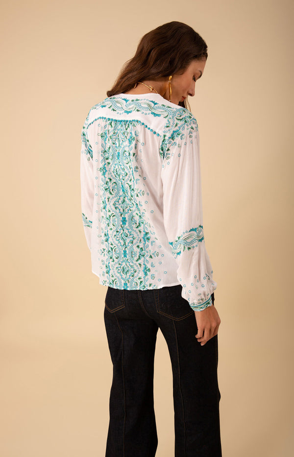 Cora Embroidered Top, color_blue