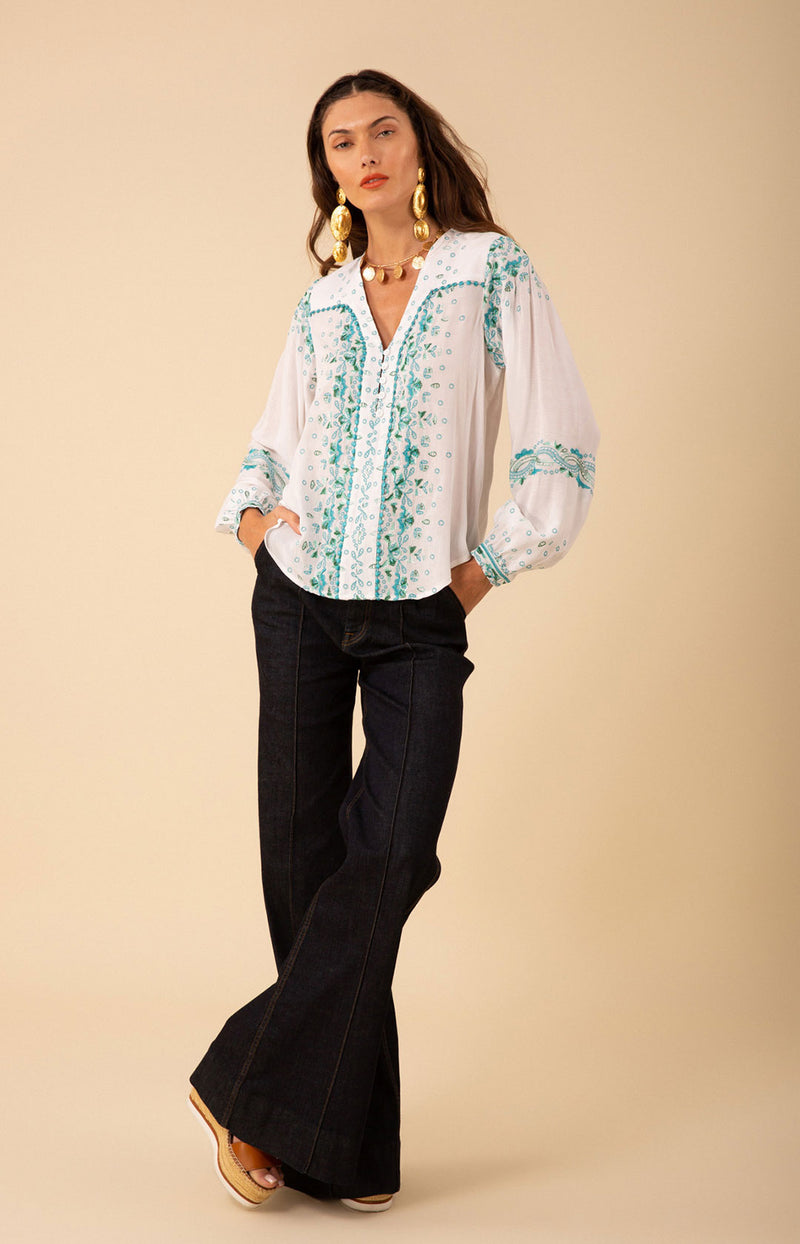 Cora Embroidered Top, color_blue