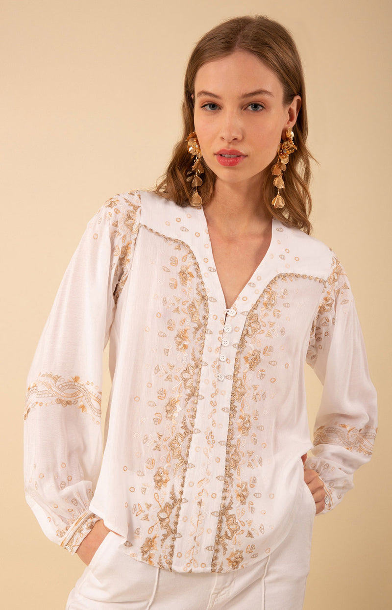 Cora Embroidered Top, color_ivory