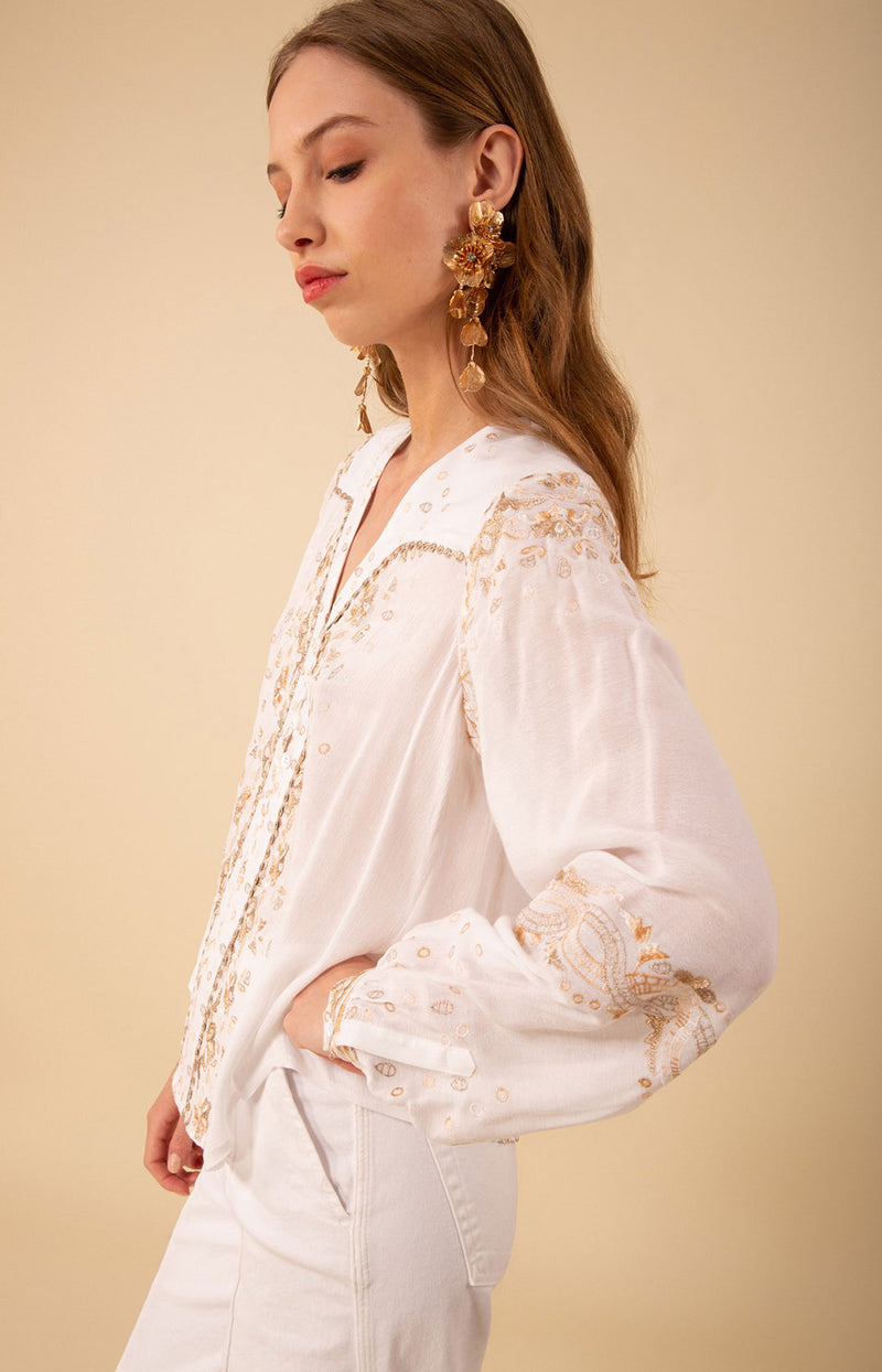 Cora Embroidered Top, color_ivory
