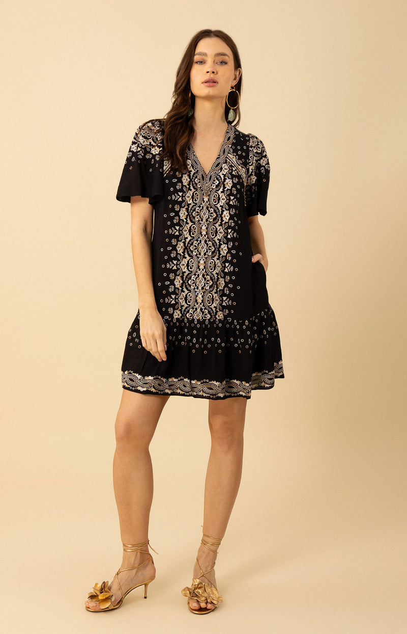 Ariana Embroidered Dress, color_black