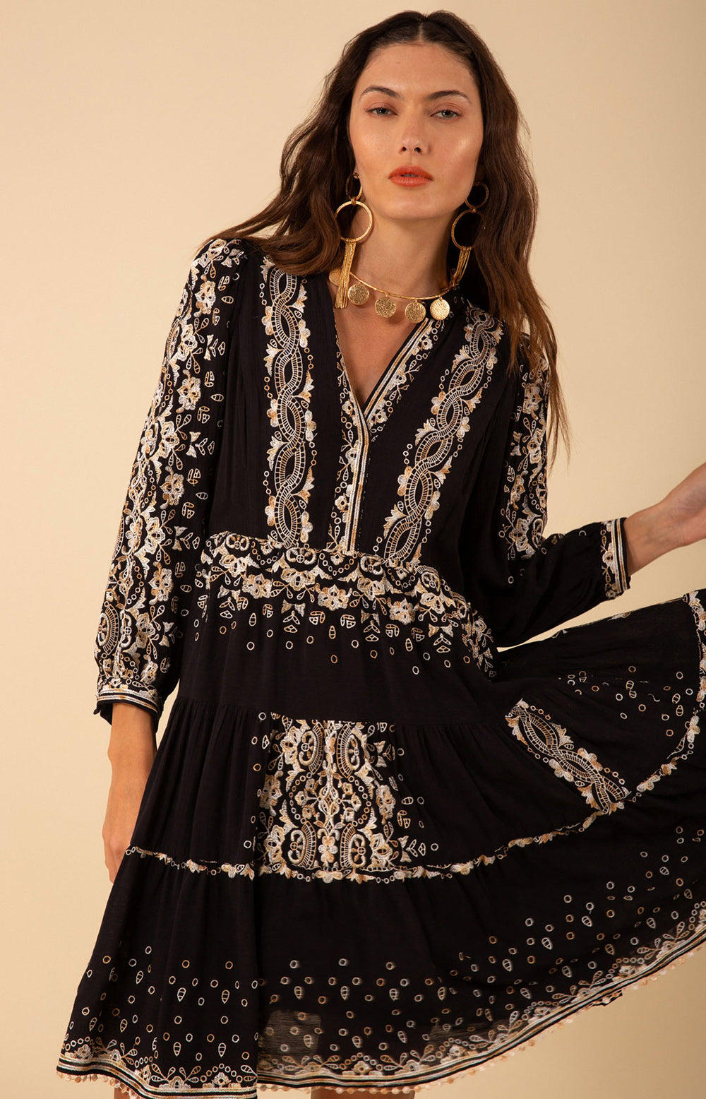 hale bob embroidered dress Mariah Embroidered Maxi Dress Olive / M